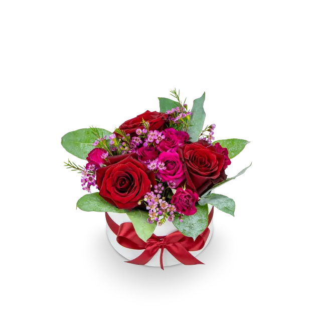 Box červených a růžových růží